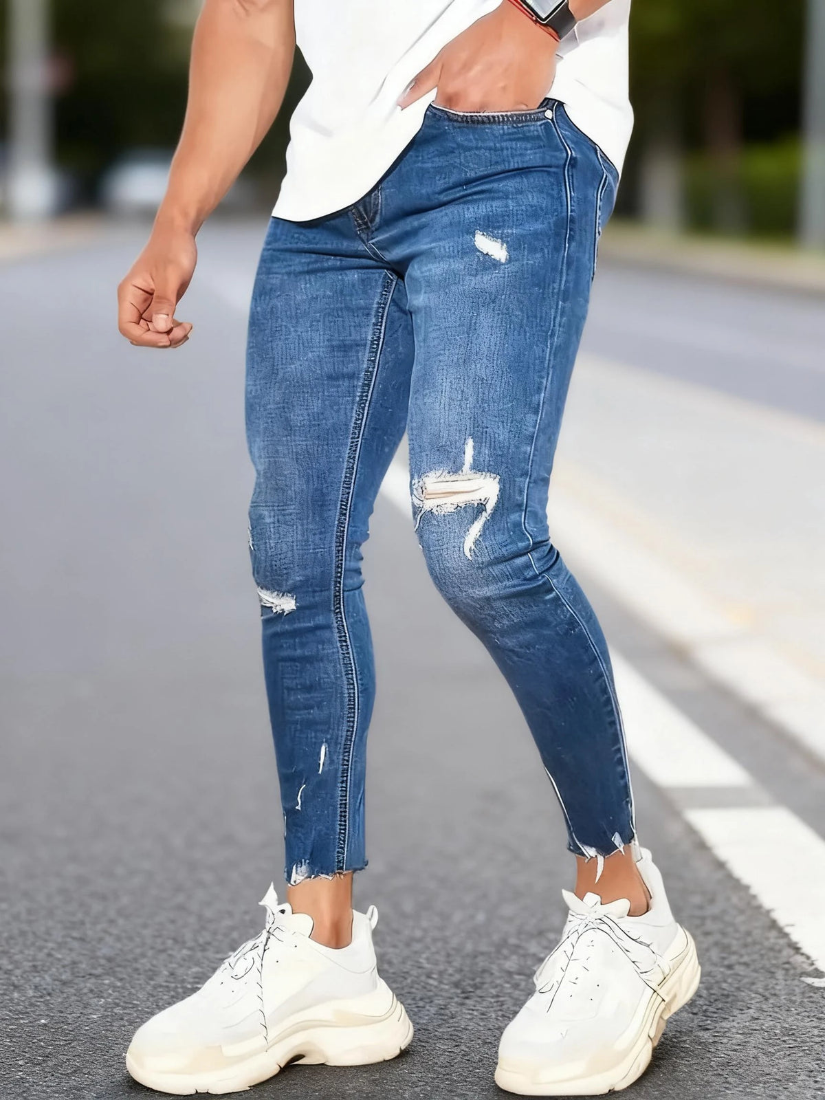 Men's Slim-fit Stretch Denim Pants, Comfortable Elastic Waistband,