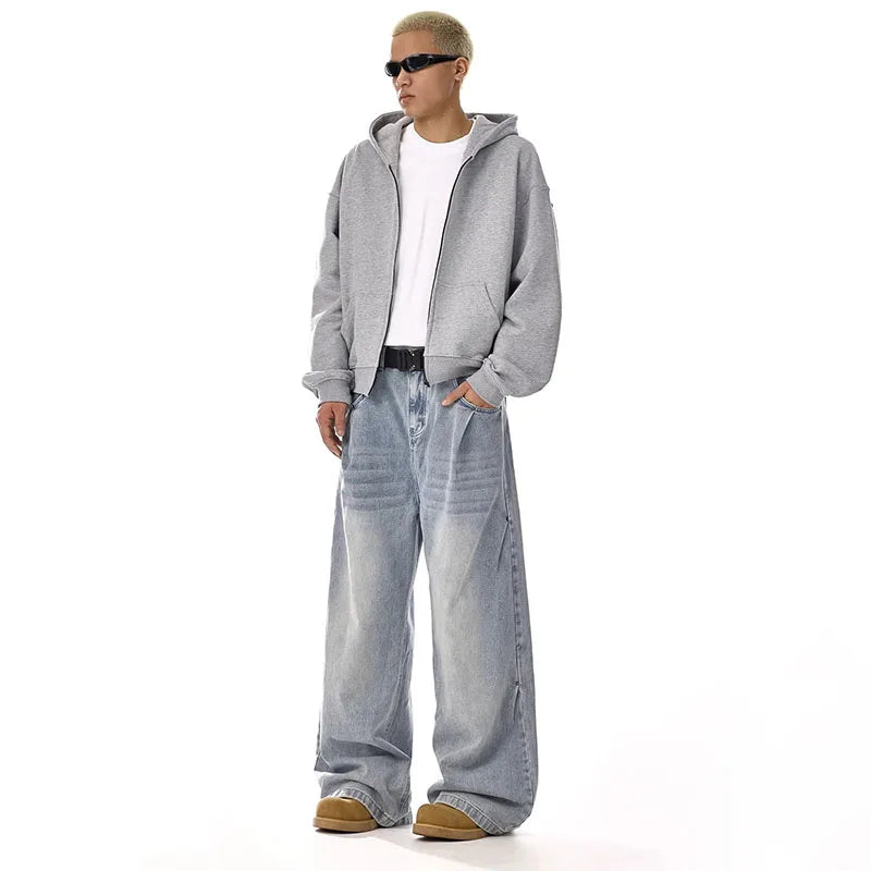 New Korean Retro Men'S Jeans High Street Straight Leg Pants Loose
