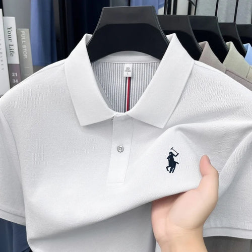 100% pure cotton 2026high-end brand men's short sleeve polo shirt
