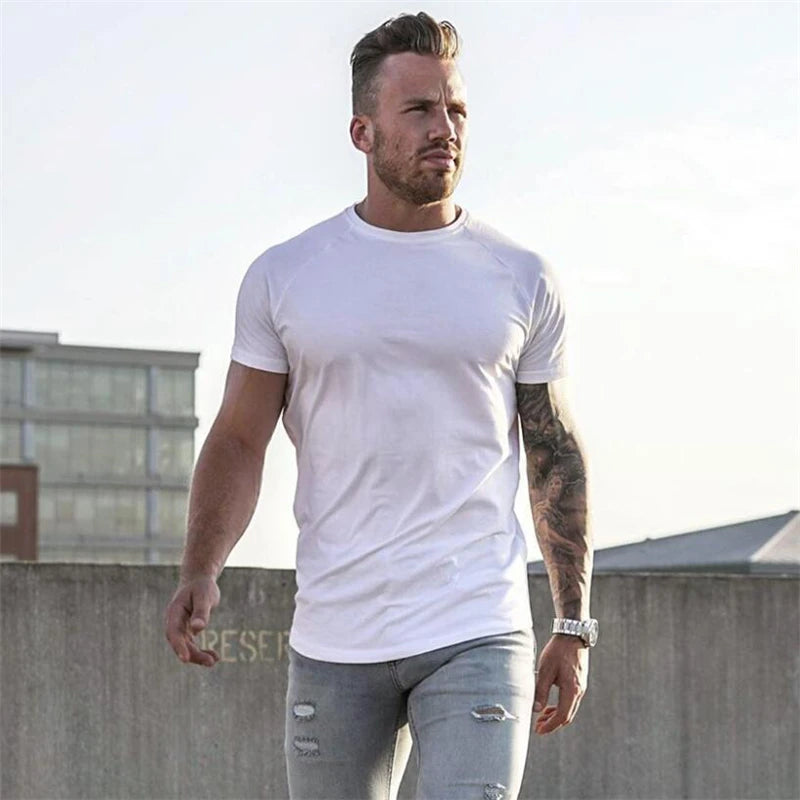Plain T Shirt Men Casual Short Sleeve Muscle Joggers Bodybuilding