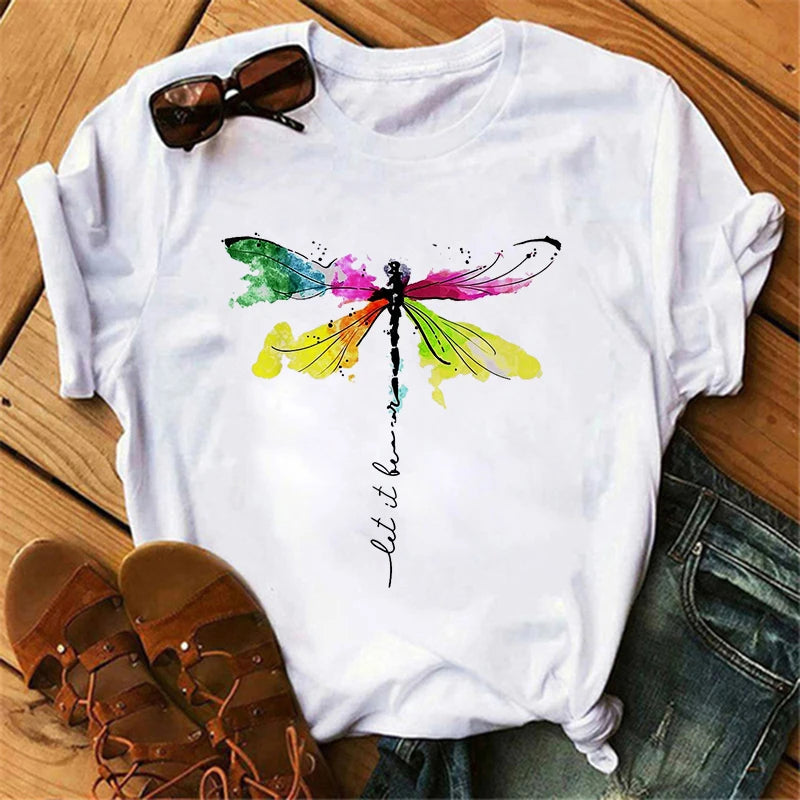 Women's Butterfly Tree Print Harajuku T-Shirt Round Neck Top Short