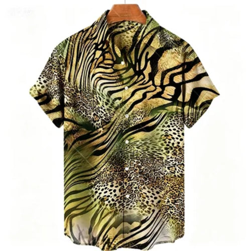 American Summer Gradient Tiger Pattern Cuban Collar Shirt Trendy Brand