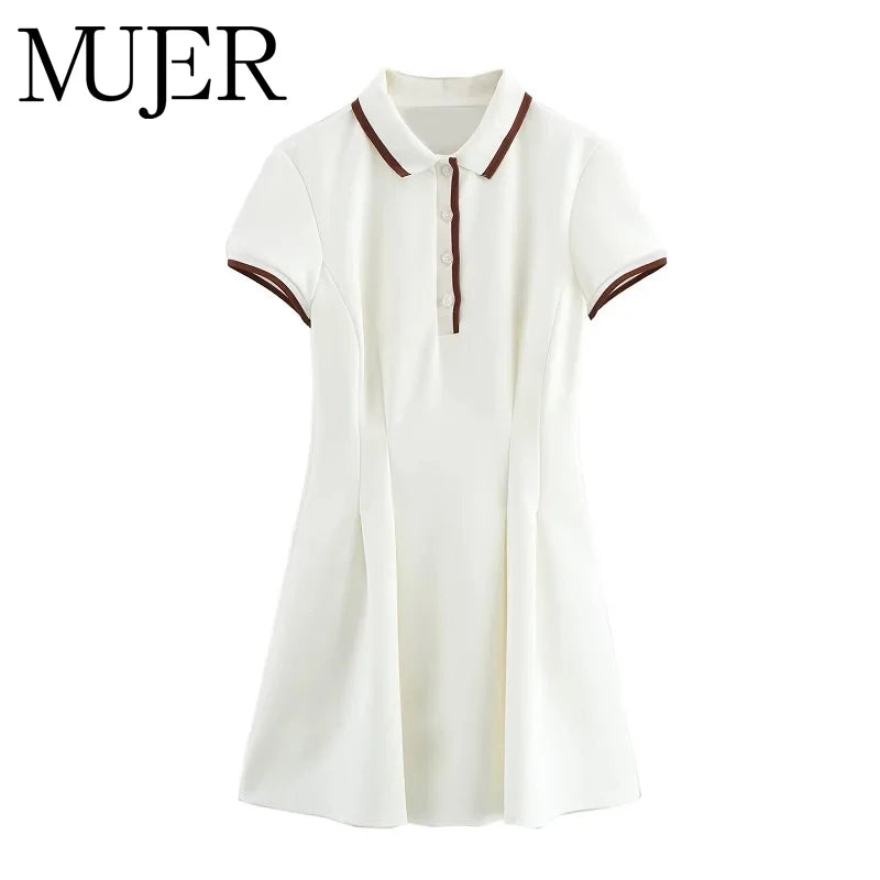 MUJER 2025 White Short Dresses for Women Polo Shirt Spring Mini Dress