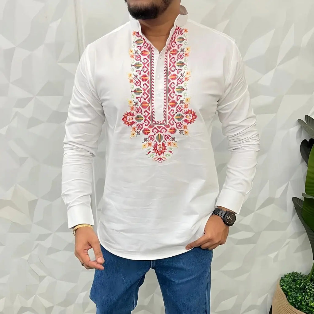 Mens Abaya Thobe Arabic National Style Henley Banded Plain Gown Shirts