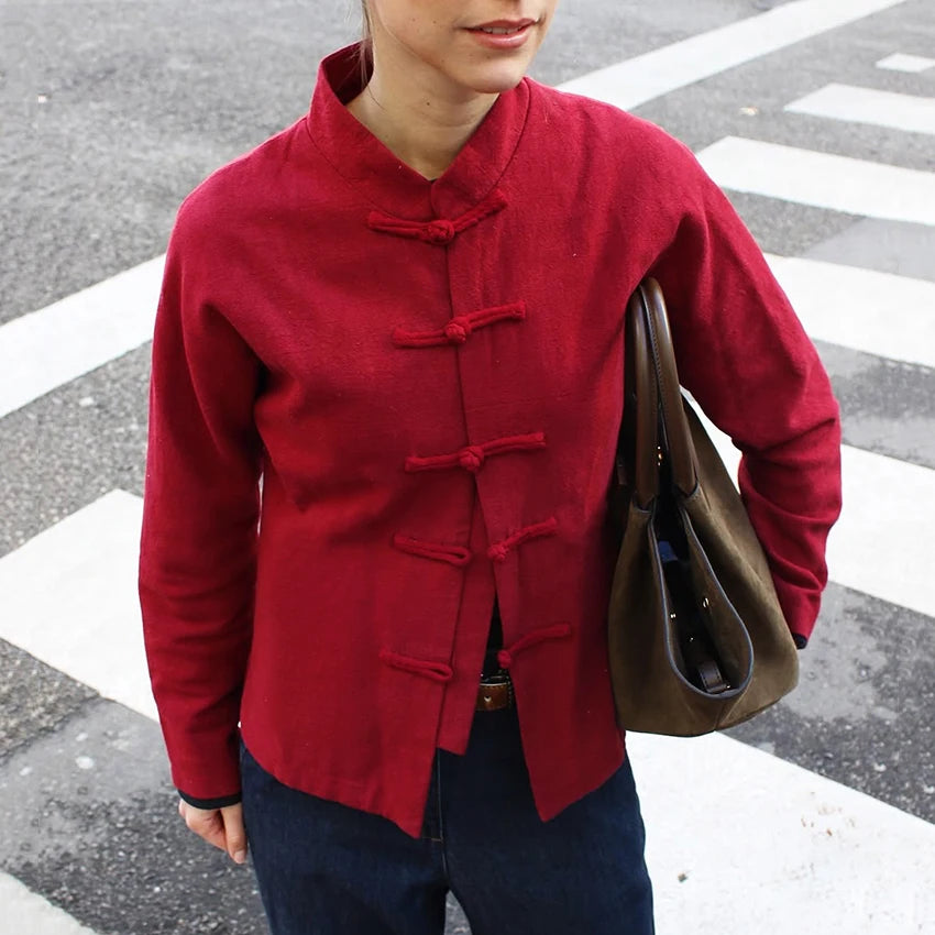 Linad Chinese Style White Single Breasted Blouse Women Summer Vintage