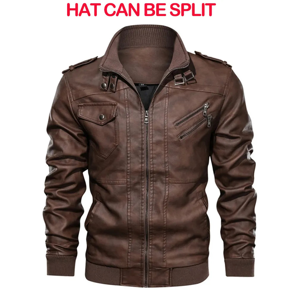 KB New Men's Leather Jackets Autumn Casual Motorcycle PU Jacket Biker