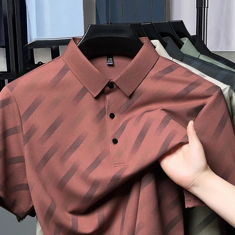 2025 New Men's Business Casual Short Sleeved Printed Polo Shirt
