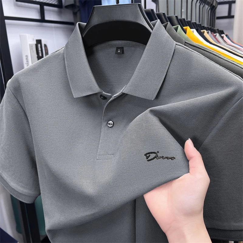 Men's Summer High-End Printed Golf Polo Shirt with Collar, Solid