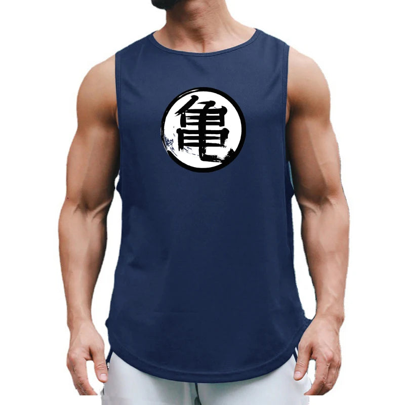 Summer Japanese Anime Turtle Script Printed Mens Gym Clothing Fitness
