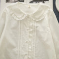 New Autumn 100% Cotton White Shirts Women Solid Cute Tops Girl Peter