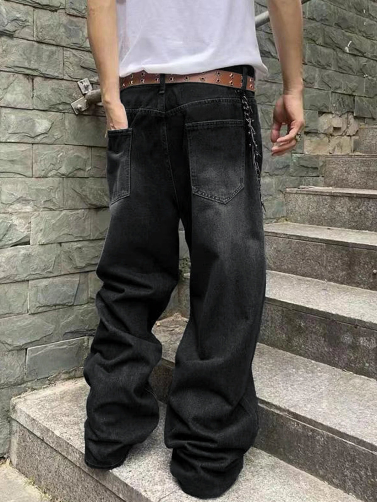 Fashion Men's Vintage Jeans Straight Streetwear Personality Hip Hop