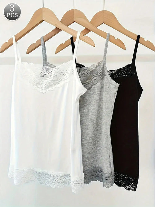 3pcs Women Lace Floral Cami Tank Top Undergarments Versatile & Basic