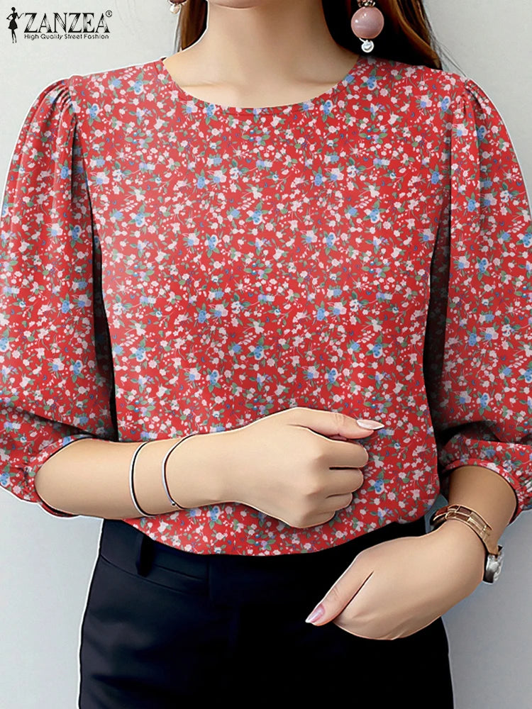 2025 ZANZEA Summer Floral Printed Blouse Stylish Women Tops Tunic