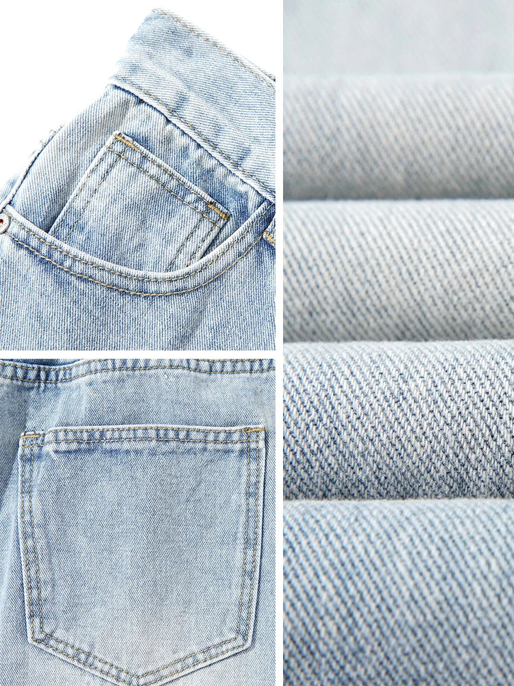 Men's Straight Jeans Korean Fashion Elastic Banded Wide Leg Blue Denim