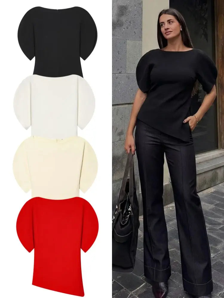 HH Spring Summer Women Casual Asymmetrical T-Shirts Fashion Solid