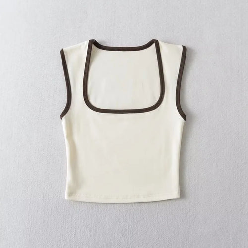Woman Fashion Slim Solid Casual Sleeveless Tanks Square Collar Crop