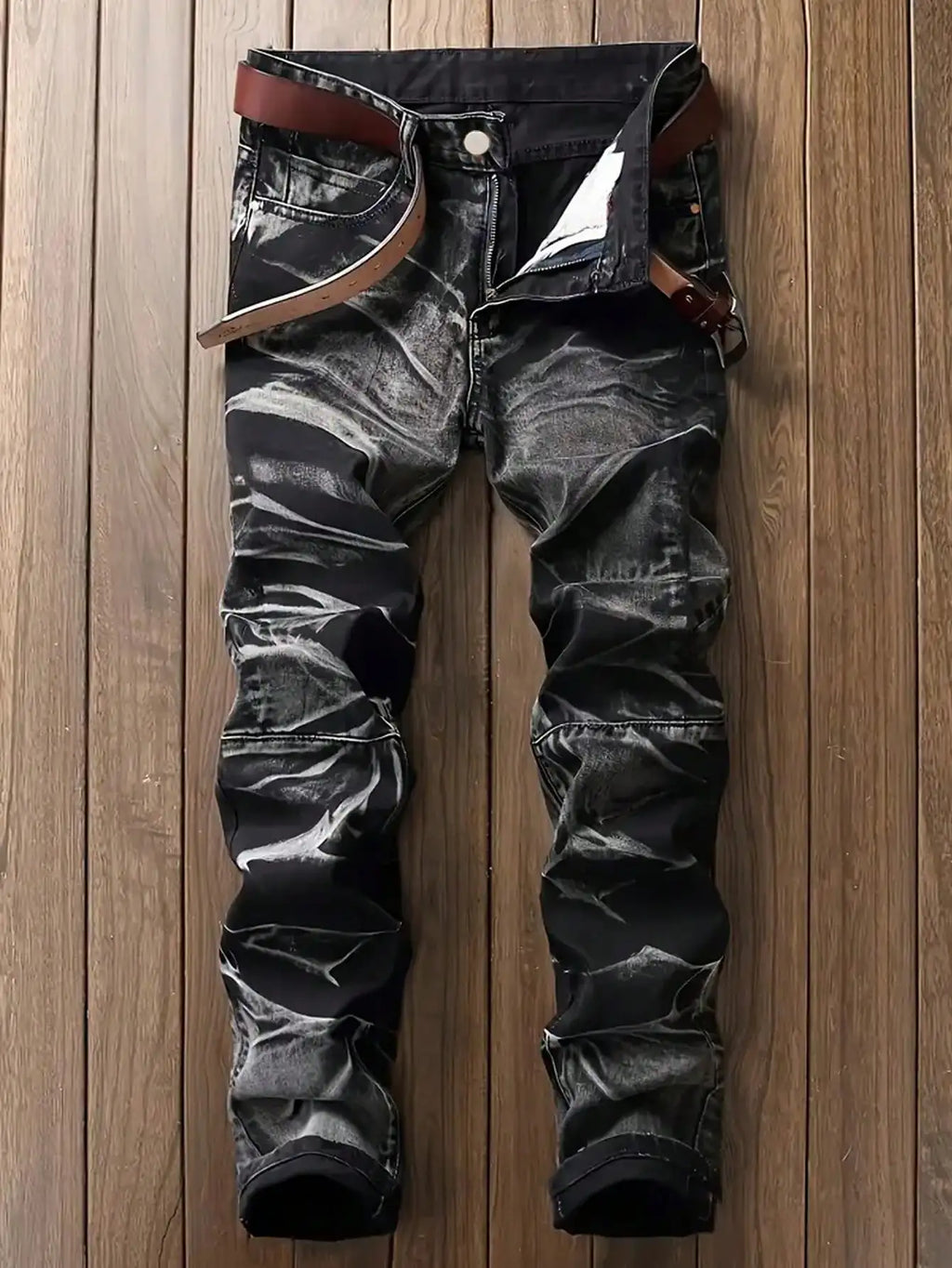Men's Jeans Black And White Slim Fit Stretch Denim Pants Casual Mid