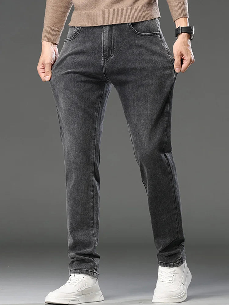 Men's Slim Fit Straight Leg Jeans European Style Versatile Business