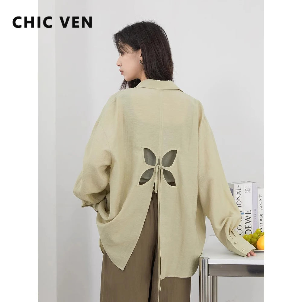 CHIC VEN Women Long Sleeve Shirts Solid Loose Casual New Style Design