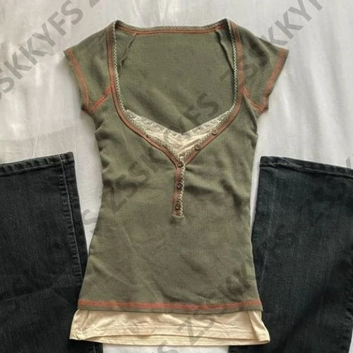 Vintage Tshirt Goth Short Sleeve Punk Y2k 90s Aesthetic Harajuku Slim