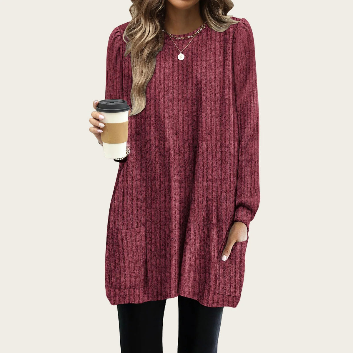 New Spring Women Long Shirts Puff Long Sleeve Round Neck Casual Loose