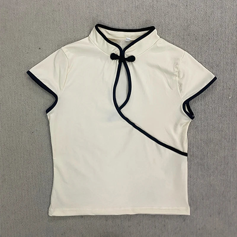 Women's Beige Chinese Style Cheongsam Blouse Vintage Mandarin Collar