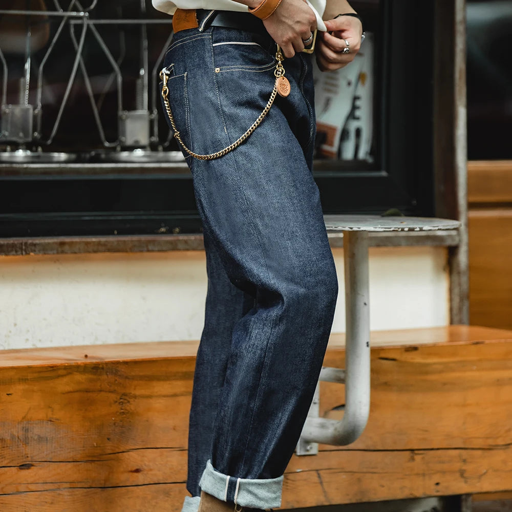 Maden Vintage Raw Denim Jeans for Men Cargo Selvedge Denim Jeans Slim