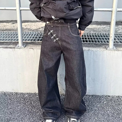2026 Spring/Summer Korean Black Men'S Curved Knife Jeans Loose