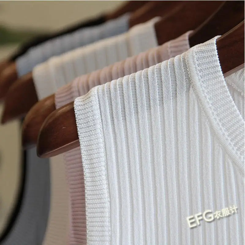 2024 Summer New Fashion Knitted Vests O-neck Sleeveless Casual Thin