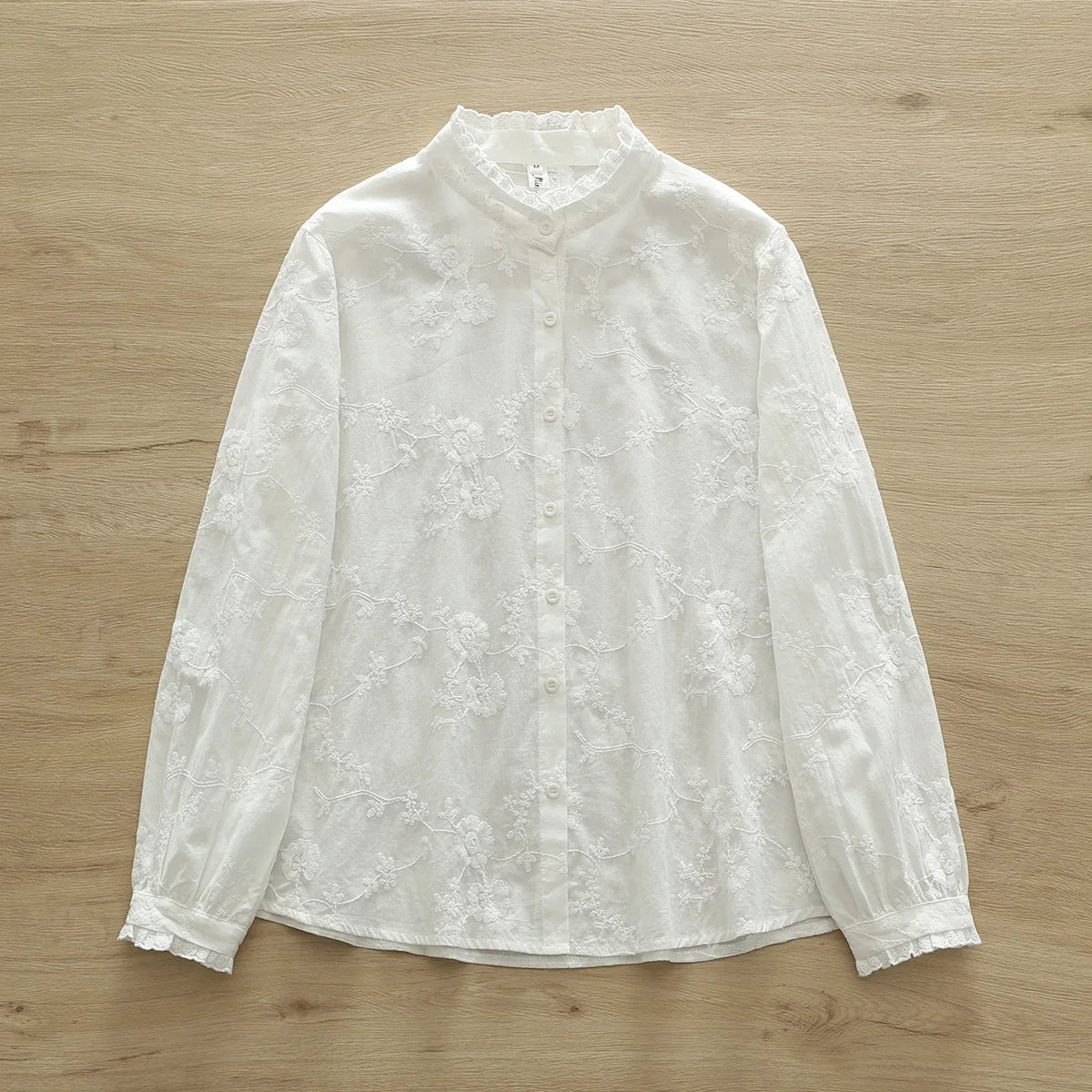 Sweet Mori Girl Lace Embroidered Shirt Female Stand Collar Blouse