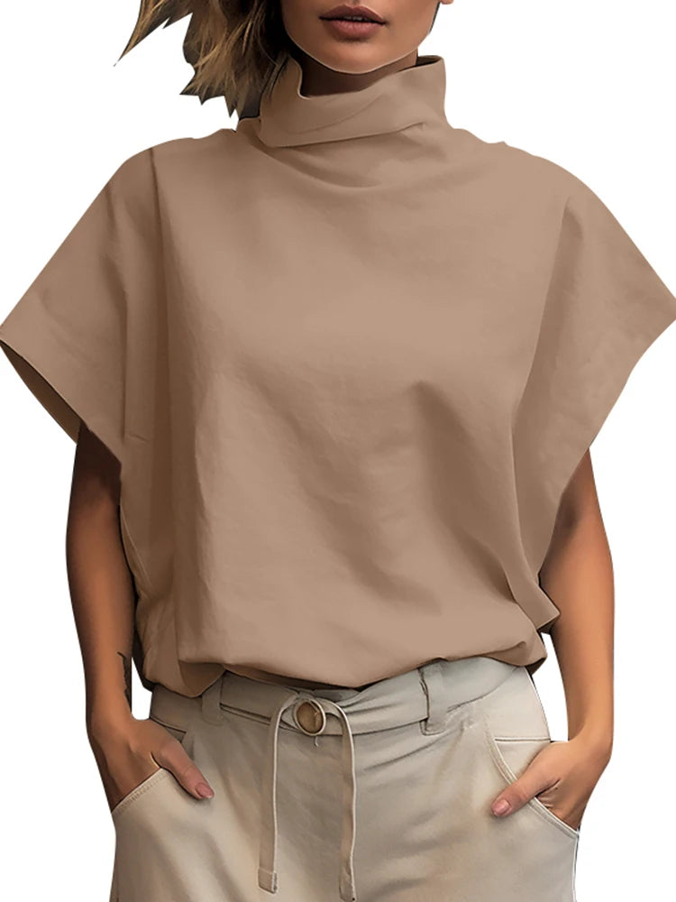Women Fashion OL Work Shirt 2024 ZANZEA Summer Elegant Turtleneck