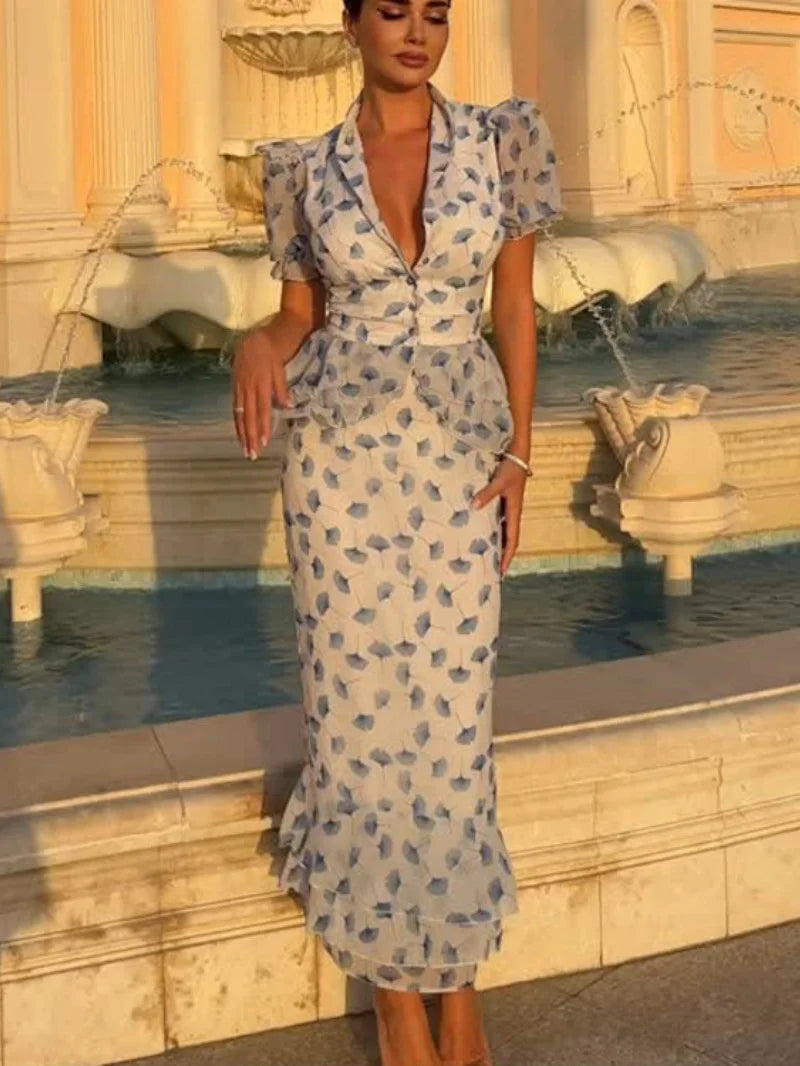 Floral Print 2 Piece Sets Women Outfit Summer Clothing Women Puff