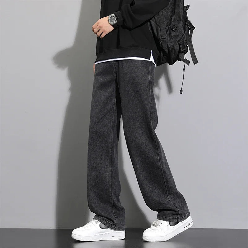 2026 New Korean Men's Casual Long Jeans Classic Man Straight Denim