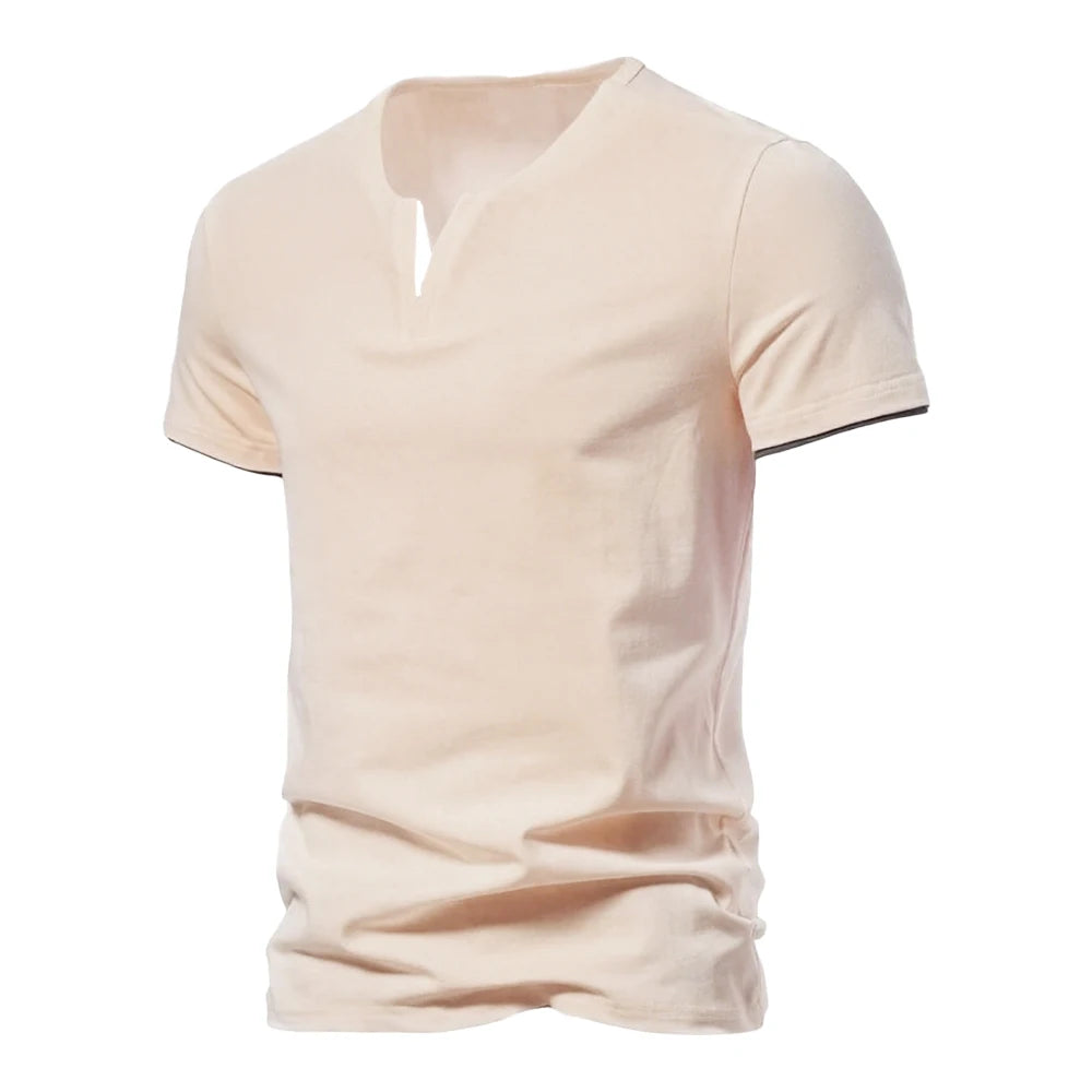 Mens Short Sleeve Henley Shirt Casual Summer V Neck T-Shirt Casual