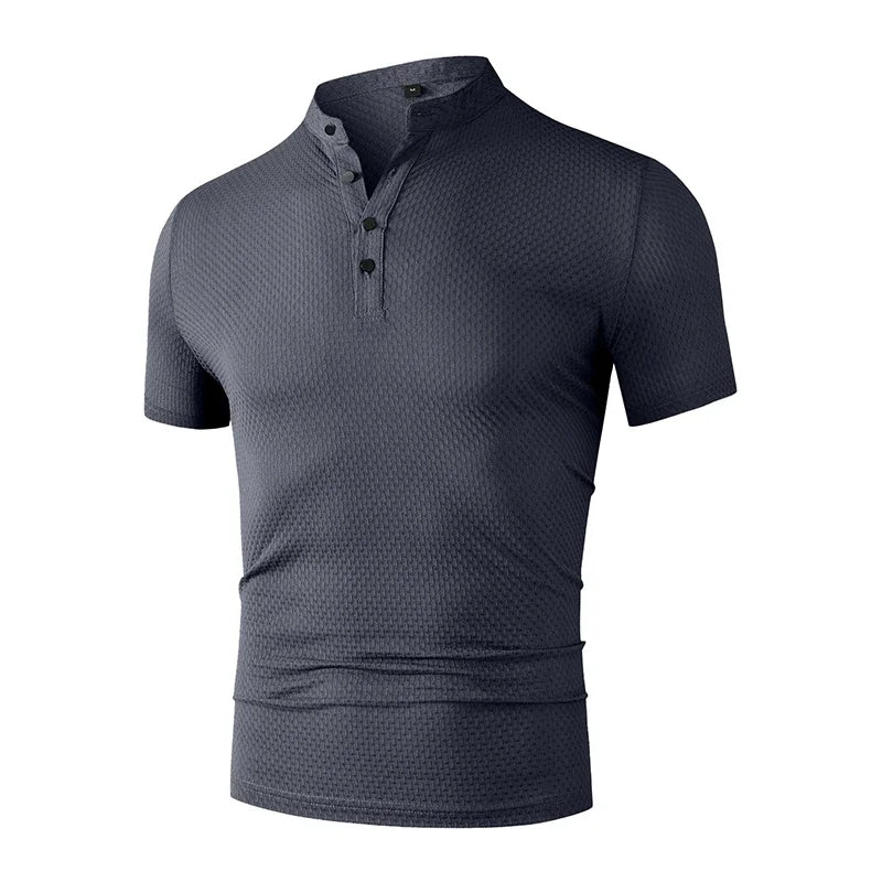 New Men's Business Casual Short Sleeved Bone Flower Solid Color POLO