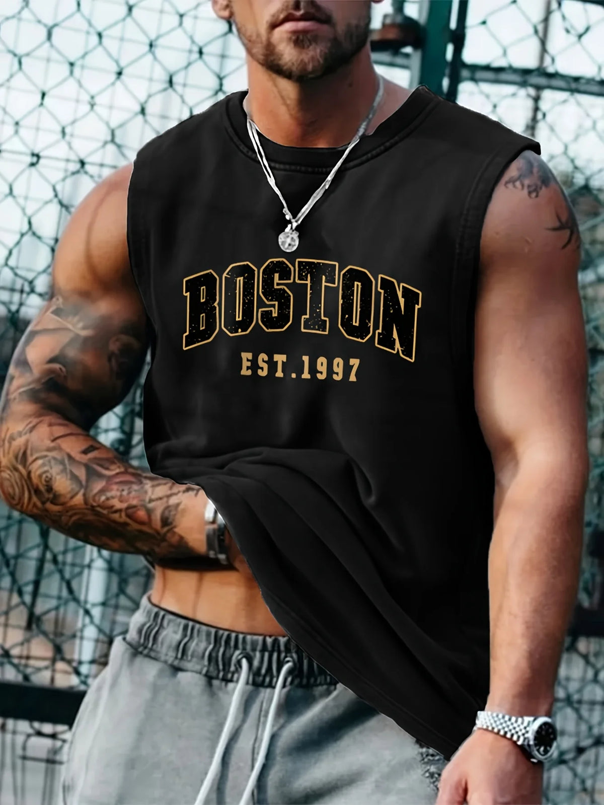 100 Cotton Men's Summer Fashion Casual Sports Loose Boston Est 1997