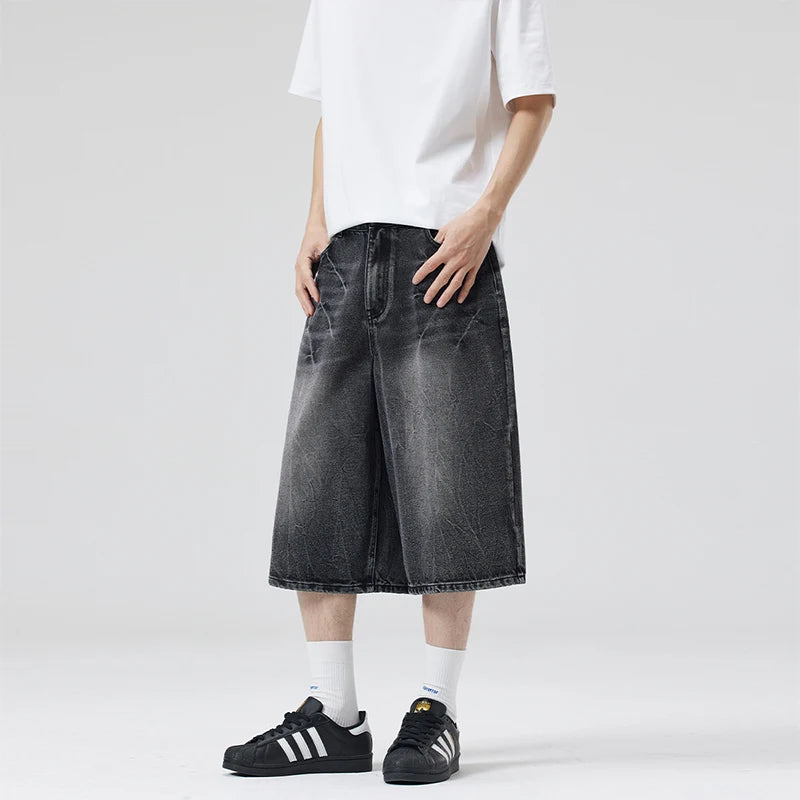 2026 Summer American Lightning Crack Black Grey Jeans Men's Straight