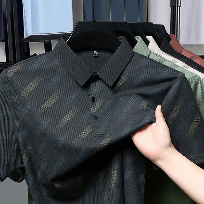2025 New Men's Business Casual Short Sleeved Printed Polo Shirt