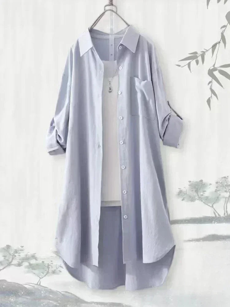 Plus Size Women Simple Long Sleeve Blouse Chic Korean Style Loose Fit