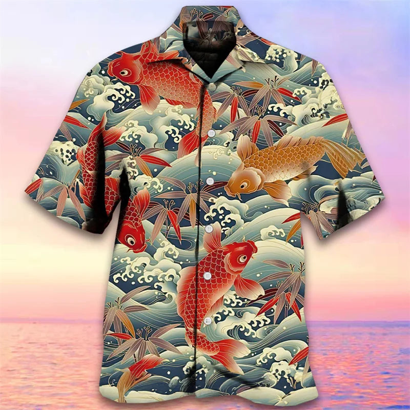 Hawaiian Carp 3D Printed Beach Shirts Hawaii Fish For Men Clothes
