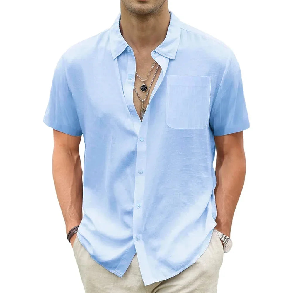 Men's Lightweight Hawaiian Shirts Cotton Linen Breathable Short Sleeve