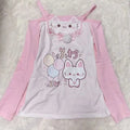Sweet Japanese T-shirts Women's Clothing Pink Butterfly Patchwork Lace
