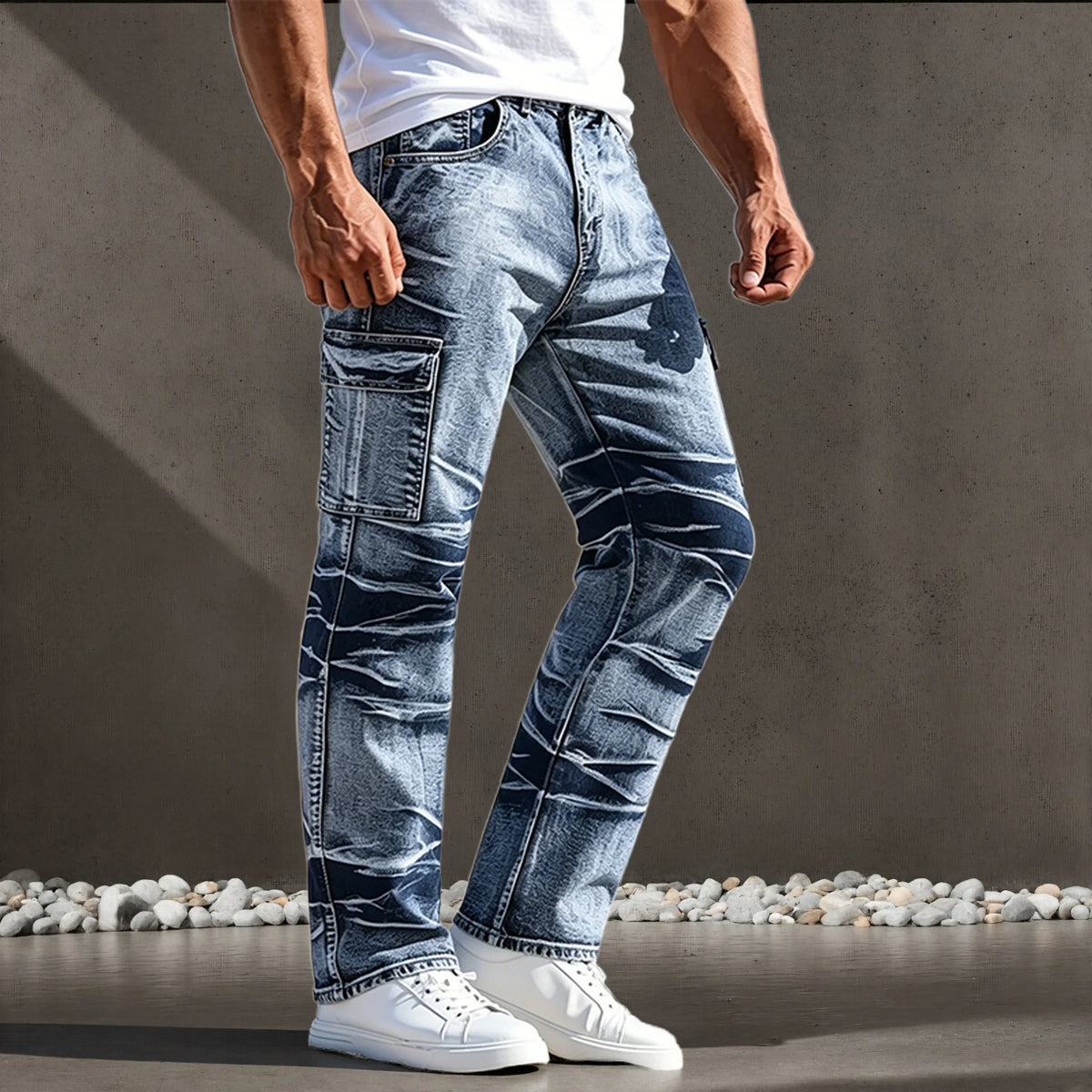 Men's Jeans, American Casual Style, Multi-Pocket Design, Simple and