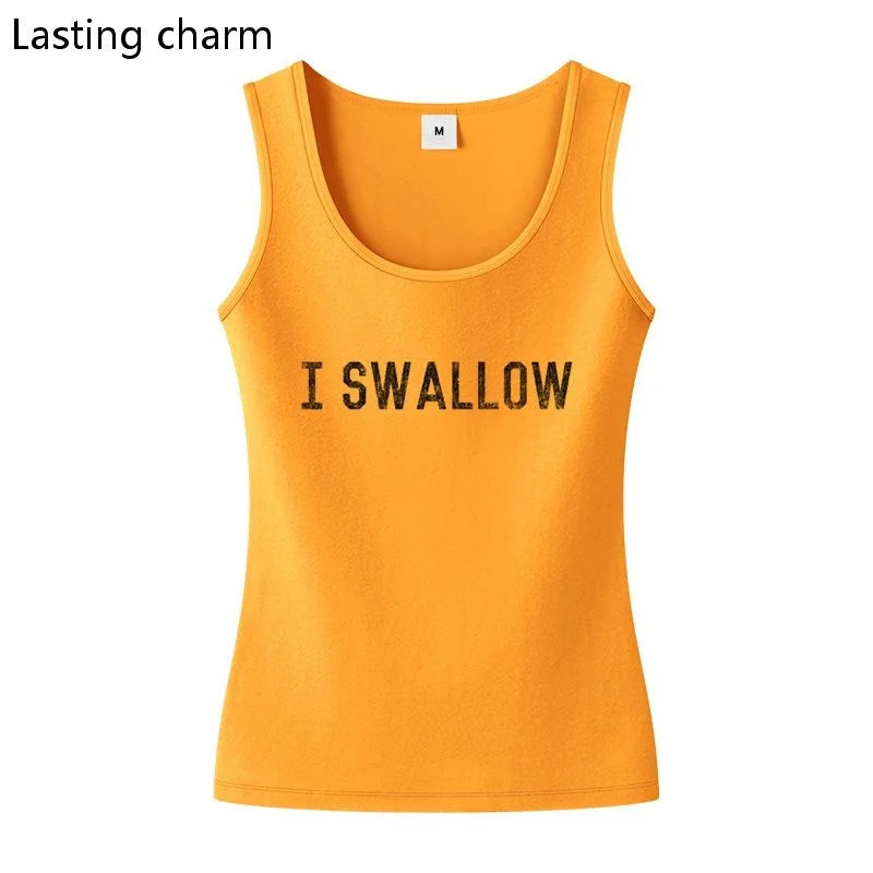I Swallow Fashion Inscriptions Print Y2k Tank Top Hot Wife Funny Sexy