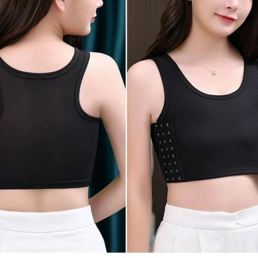 Women Breathable Chest Breast Binder Side Buckle Short Vest Tops Chest
