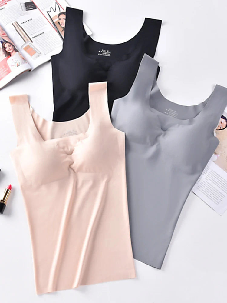 Ice Silk Tank Top Wireless Paded Lingerie Push Up Seamless Padded Vest