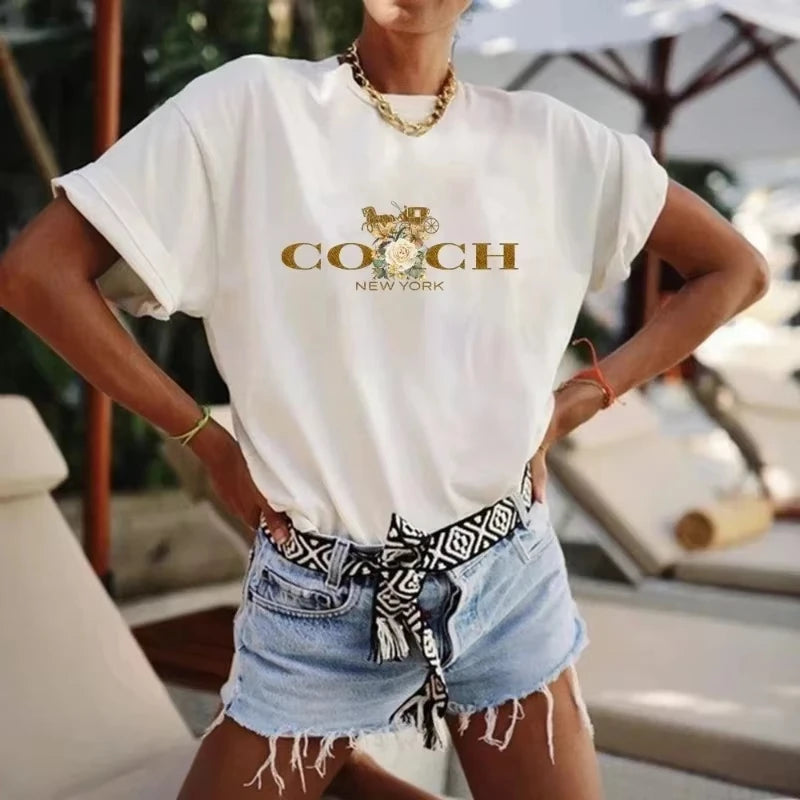 Spring/Summer 2026 Women's T-shirt Luxury Printed O-neck Top Pattern
