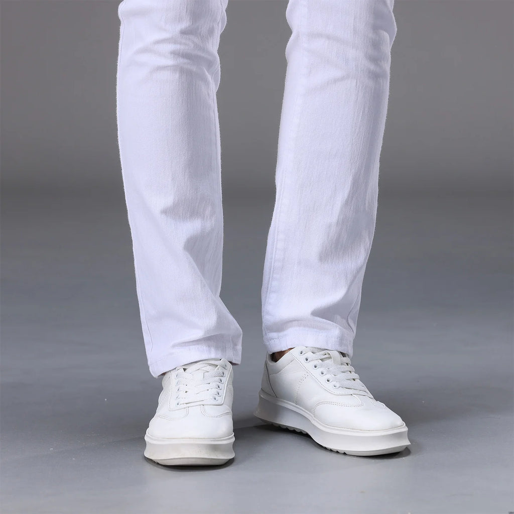 2026 Summer Brand Men's Slim Straight White Jeans Classic Badge Cotton