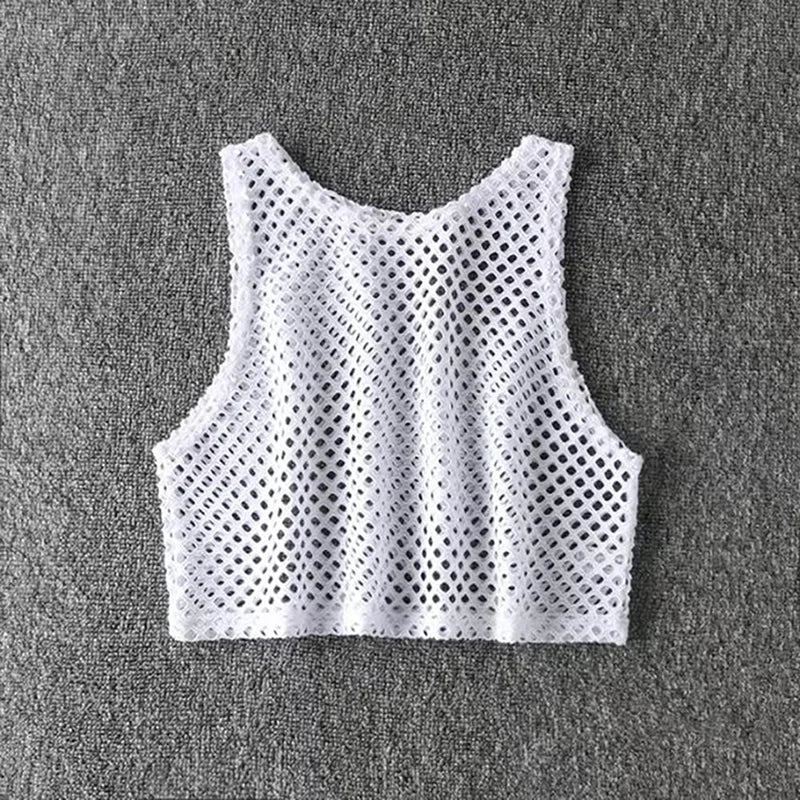Sexy Black/Red Hollow Out Crop Top 2023 Mesh T-shirt Female Loose