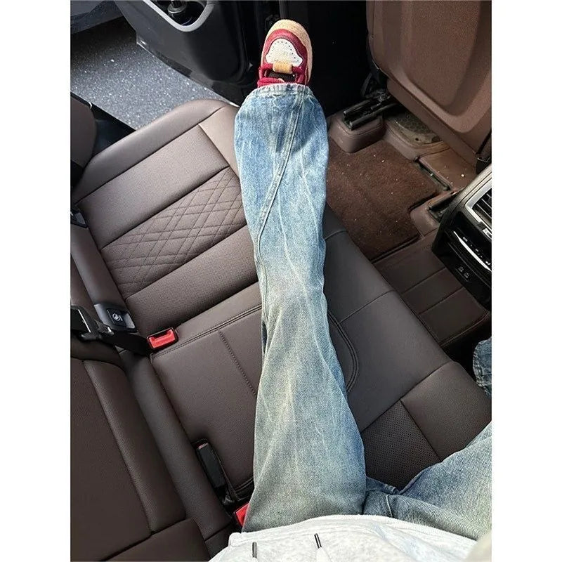 Vintage Men's Jeans Man Pants High Street Washed Denim Blue Jeans